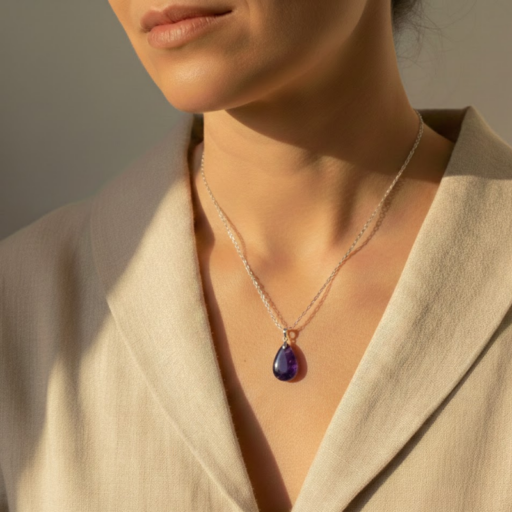 Collier Pendentif en Améthyste Naturelle